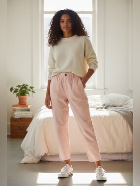 Sundance Pink Chinos with Elastic Waistband and Wide Leg Raw Hem 2